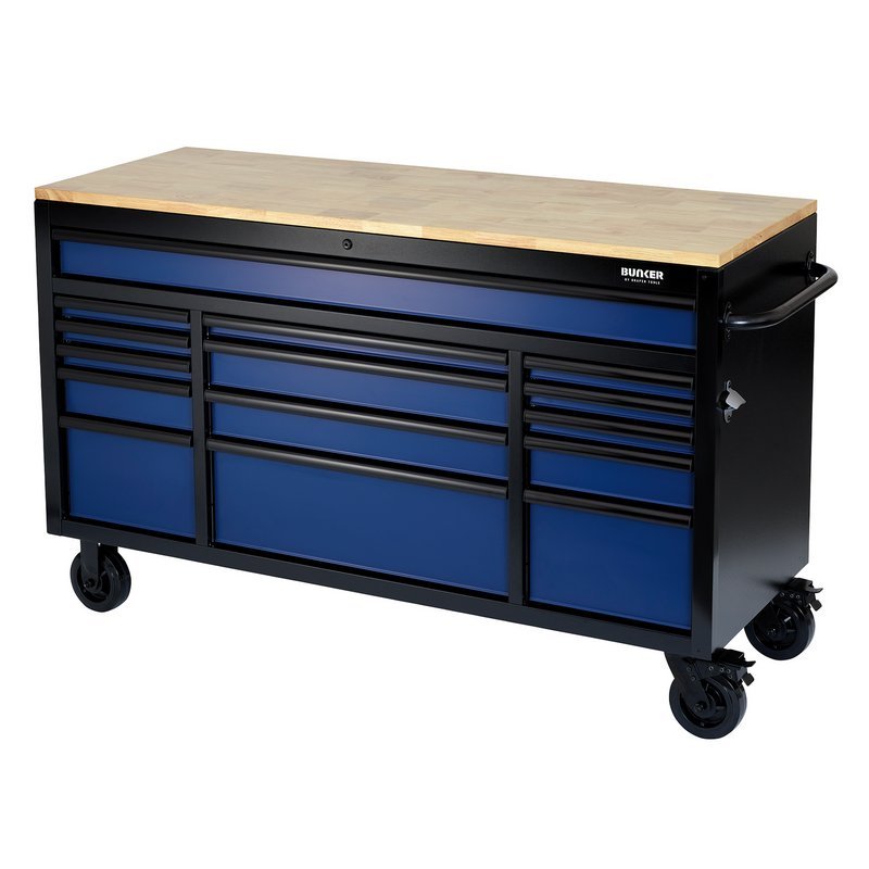 Draper 10747 BUNKER Workbench Roller Tool Cabinet 15 Drawer 61" Blue Draper