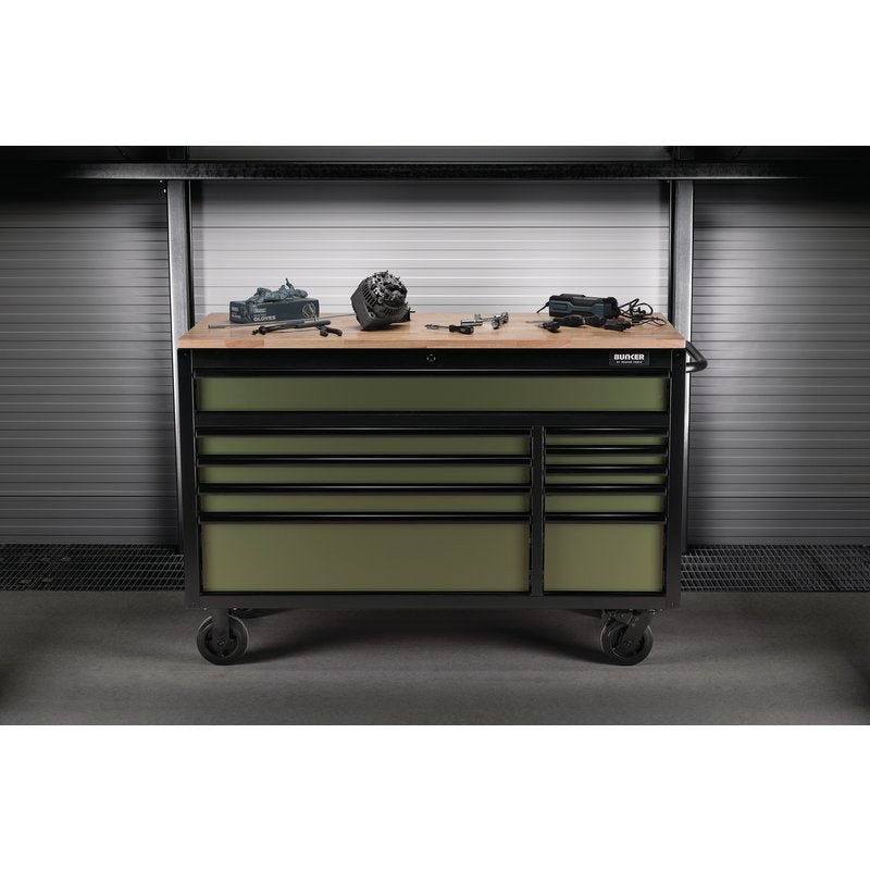 Draper 08236 BUNKER Workbench Roller Tool Cabinet 10 Drawer 56" Green Draper
