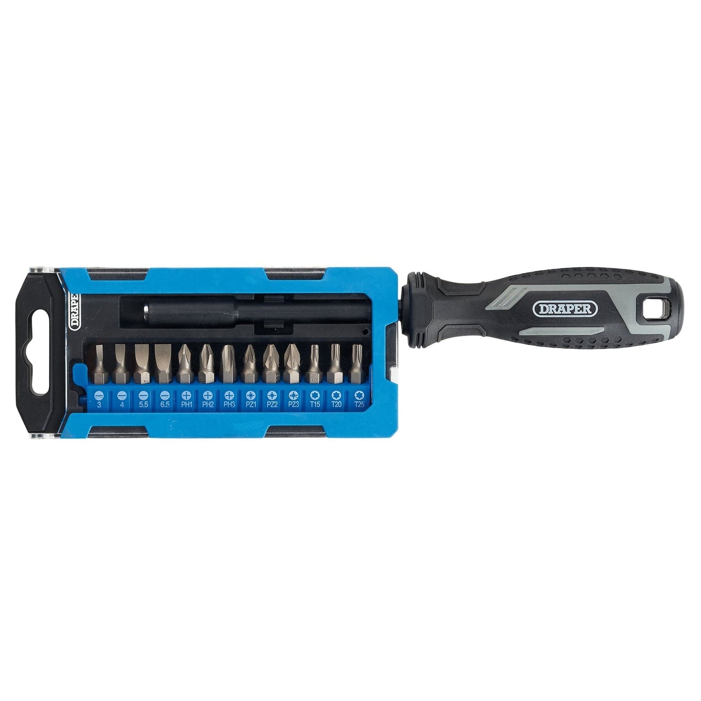 Draper 13438 Soft Grip Magnetic Screwdriver and Bit Set 1/4" x 100mm 14 Piece Draper