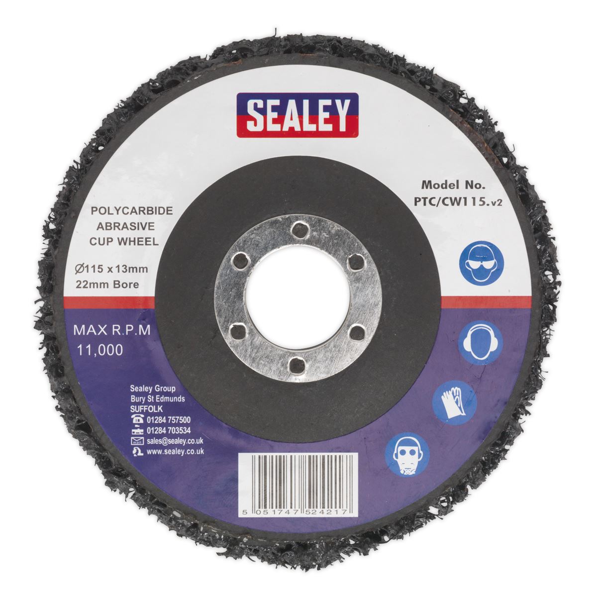 Sealey PTC/CW115 Polycarbide Cup Wheel Ø115 x 13 x Ø22mm Sealey