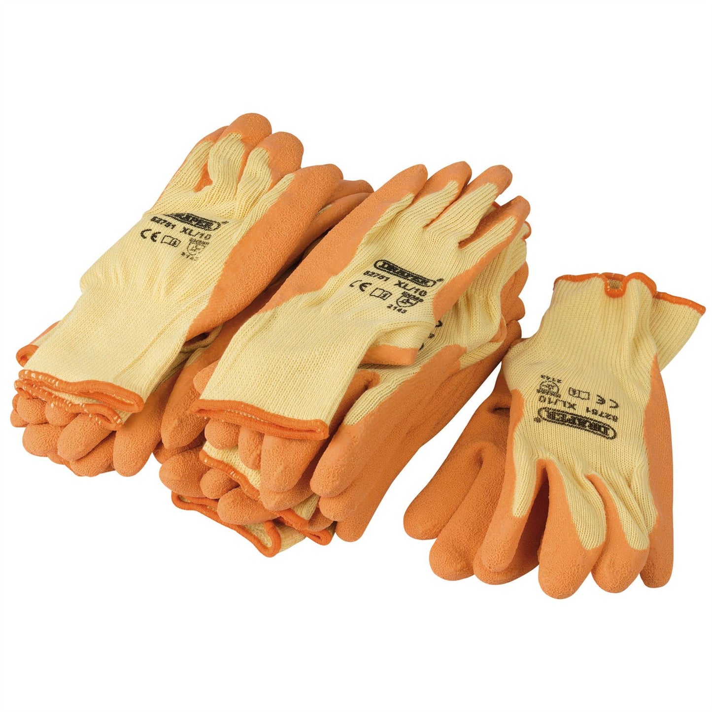 Draper 82751 Heavy Duty Latex Coated Work Gloves Extra Large Orange Pack of 10 Draper
