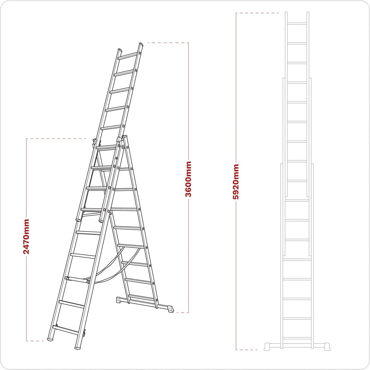 Sealey ACL3 Aluminium Extension Combination Ladder 3x9 EN 131 Sealey