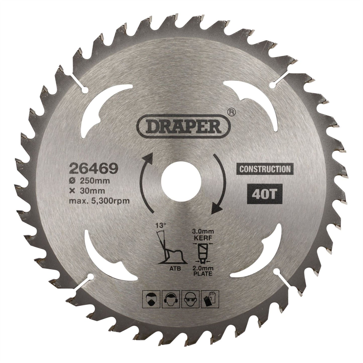 Draper 26469 TCT Construction Circular Saw Blade 250 x 30mm 40T Draper