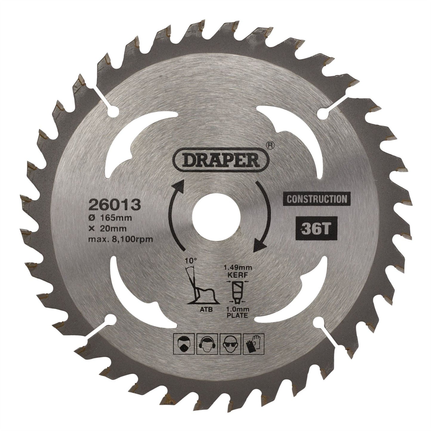 Draper 26013 TCT Cordless Construction Circular Saw Blade for Wood & Composites 165 x 20mm 36T Draper