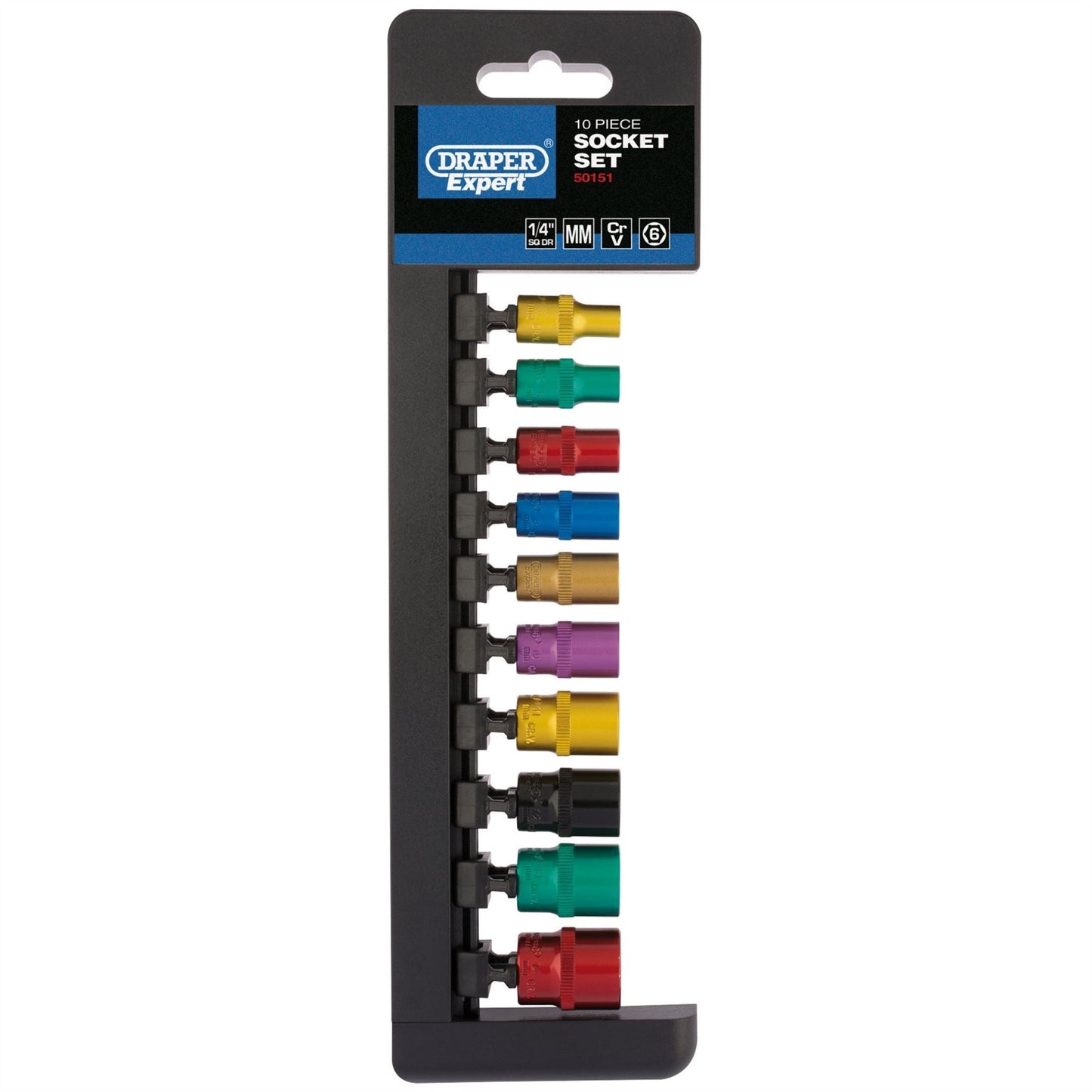 Draper 50151 Metric Coloured Socket Set 1/4" Sq. Dr. 10 Piece Draper