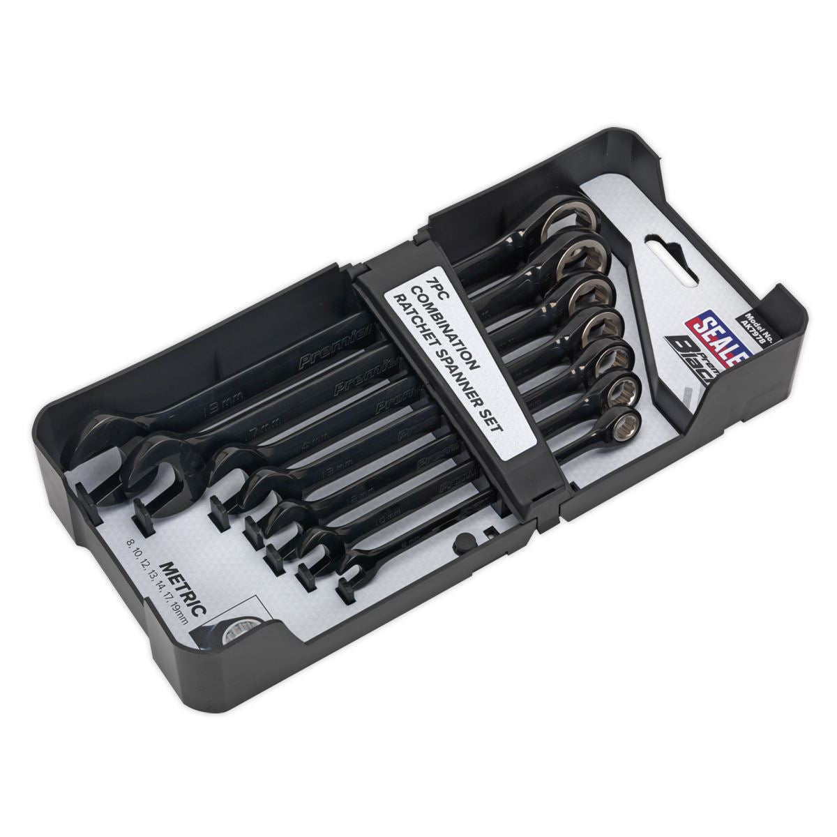 Sealey AK7978 Combination Ratchet Spanner Set 7pc Premier Black Metric Sealey