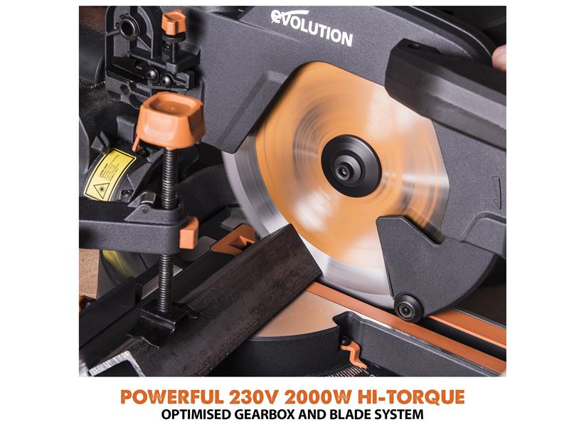 Evolution R255SMS+ Pro Multi-Material Sliding Mitre Saw 255mm 2000W 240V Evolution