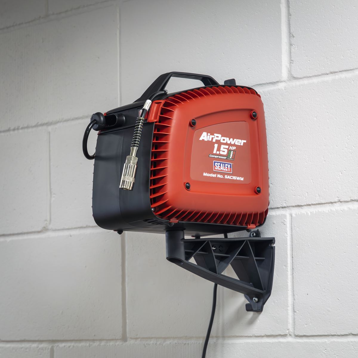Sealey SAC15WM Wall Mounting Oil Free Air Compressor 1.5hp with 7m Retractable Hose Reel Sealey