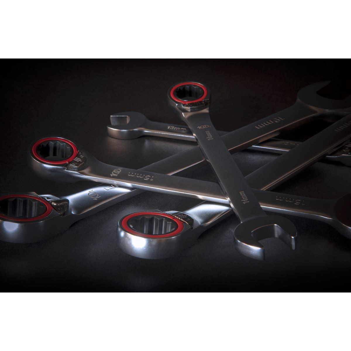 Sealey AK63945 Reversible Ratchet Combination Spanner Set 7pc Metric Premier Platinum Sealey