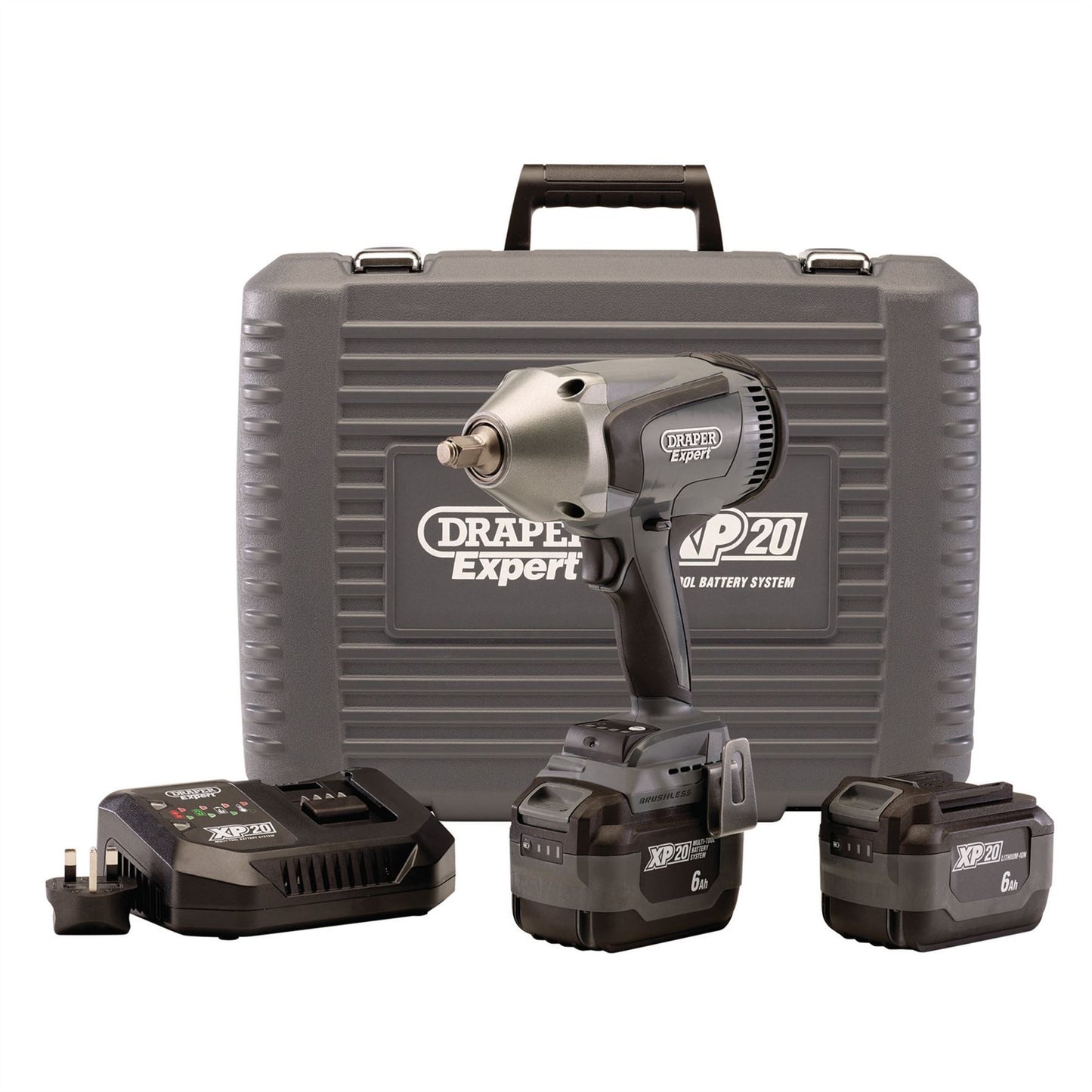 Draper 94080 XP20 20V Brushless Impact Wrench Kit 1/2" Sq. Dr. 1000Nm 2 x 6.0Ah Batteries 1 x Fast Battery Charger Draper