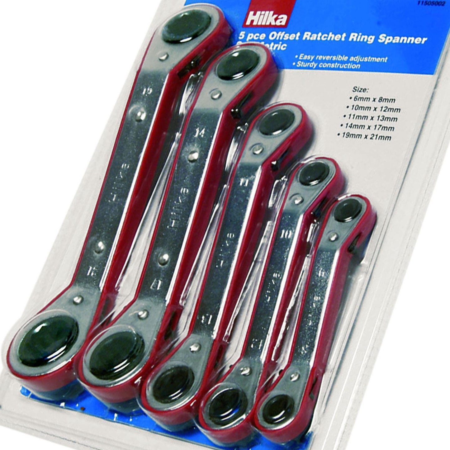 Hilka 5 pce Offset Ratchet Ring Spanner Set Metric 6-21mm 11505002 Hilka