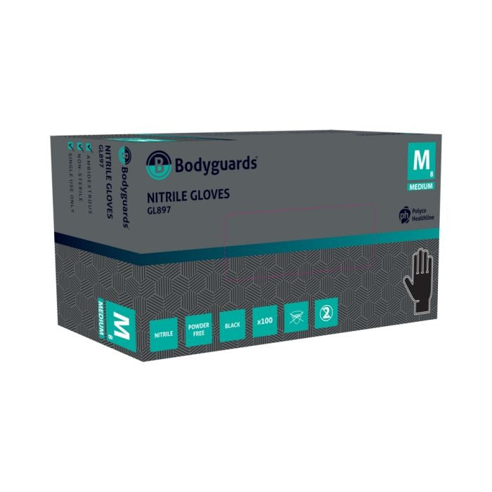 Bodyguards GL897 Medium Black Nitrile Disposable Gloves - Box of 100
