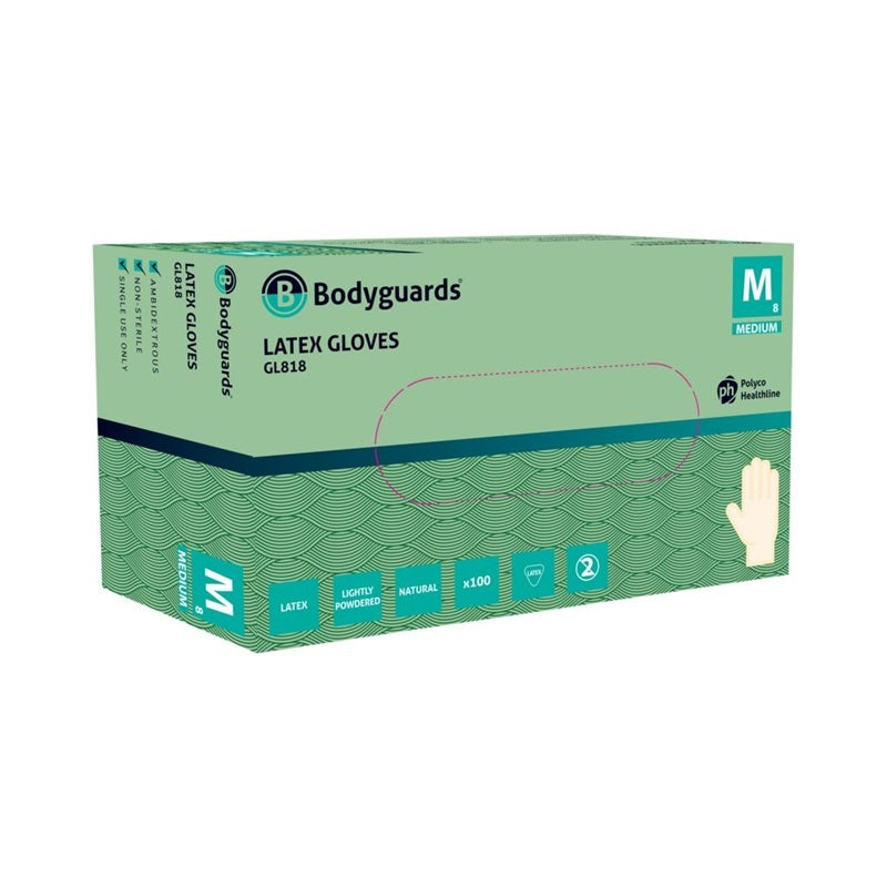 Bodyguards GL818 White Latex Powdered Disposable Gloves - Size Medium (M) - Box of 100