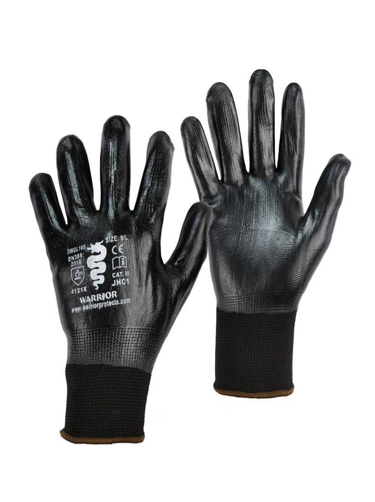 Warrior Fully Coated Black Nitrile Work Gloves Warrior