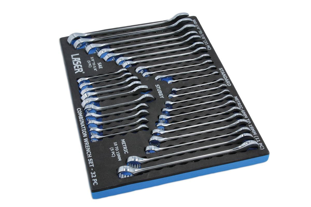 Laser 6795 AF/Metric Combination Spanner Set 32pc Foam Holder Laser Tools