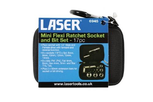 Laser Tools 6945 Mini Flexi Ratchet Socket and Bit Set 17pc Laser Tools