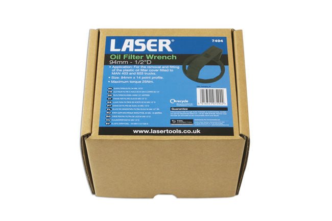 Laser Tools 7494 Oil Filter Wrench 94mm x 14 Flutes Laser Tools