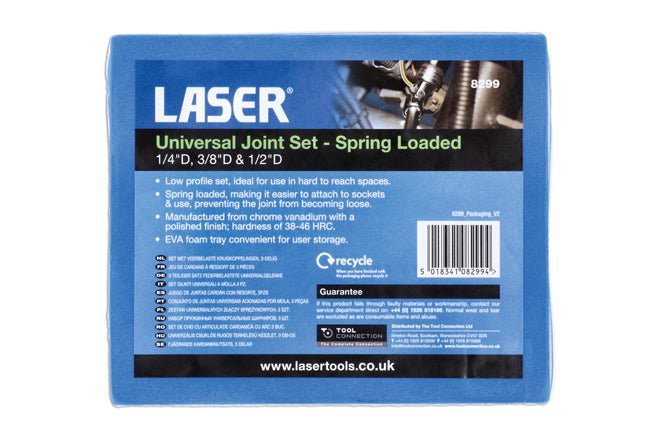 Laser Tools 8299 Universal Joint Set Spring Loaded 3pc Laser Tools
