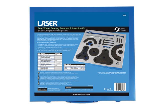 Laser Tools 8356 Rear Wheel Bearing Removal & Insertion Kit - for Citroën, Peugeot, Vauxhall/Opel Vans Laser Tools