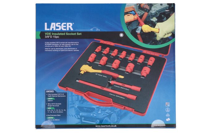 Laser Tools 8891 VDE Insulated Socket Set 3/8"D 15pc Laser Tools