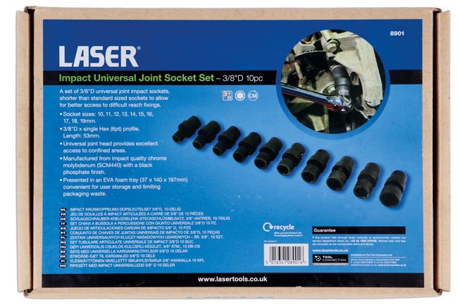 Laser Tools 8901 Impact Universal Joint Socket Set 3/8"D 10pc Laser Tools