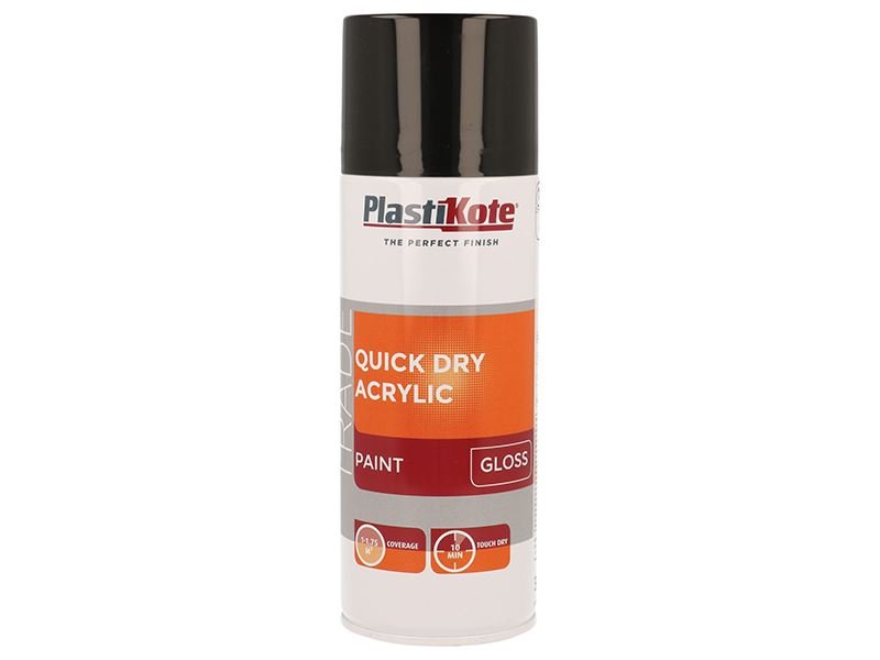 Plastikote Trade Quick Dry Acrylic Spray Paint Gloss Black 400ml Plastikote