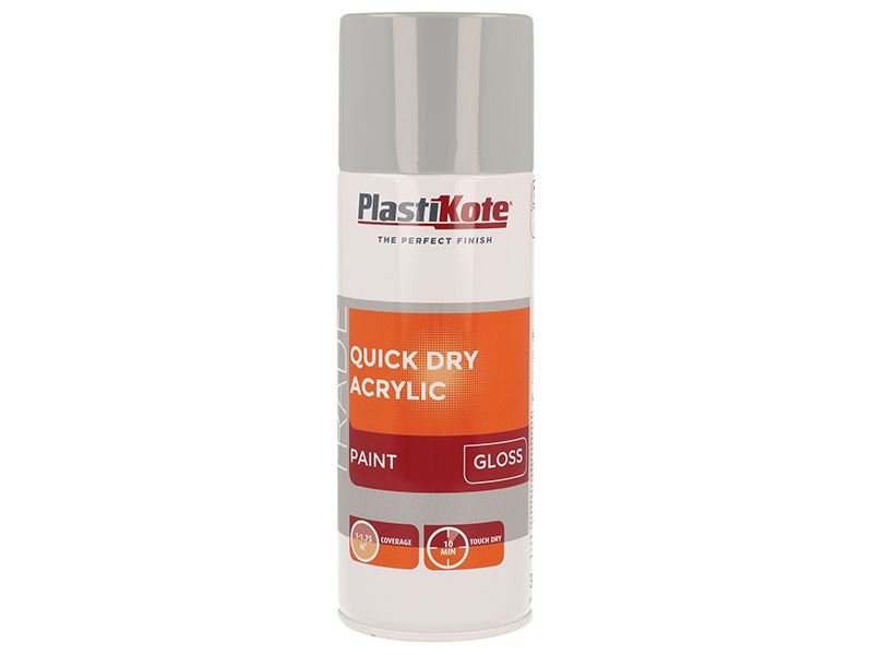 Plastikote Trade Quick Dry Acrylic Spray Paint Gloss Grey 400ml Plastikote