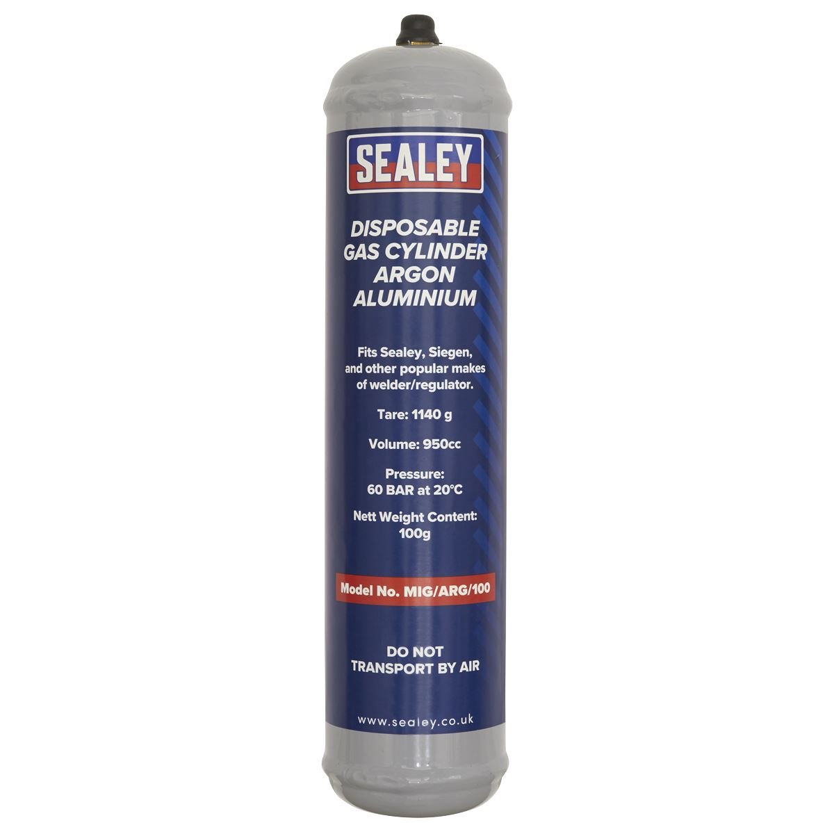 Sealey MIG/ARG/100/12 Gas Cylinder Disposable Argon 100g - Box of 12 Sealey
