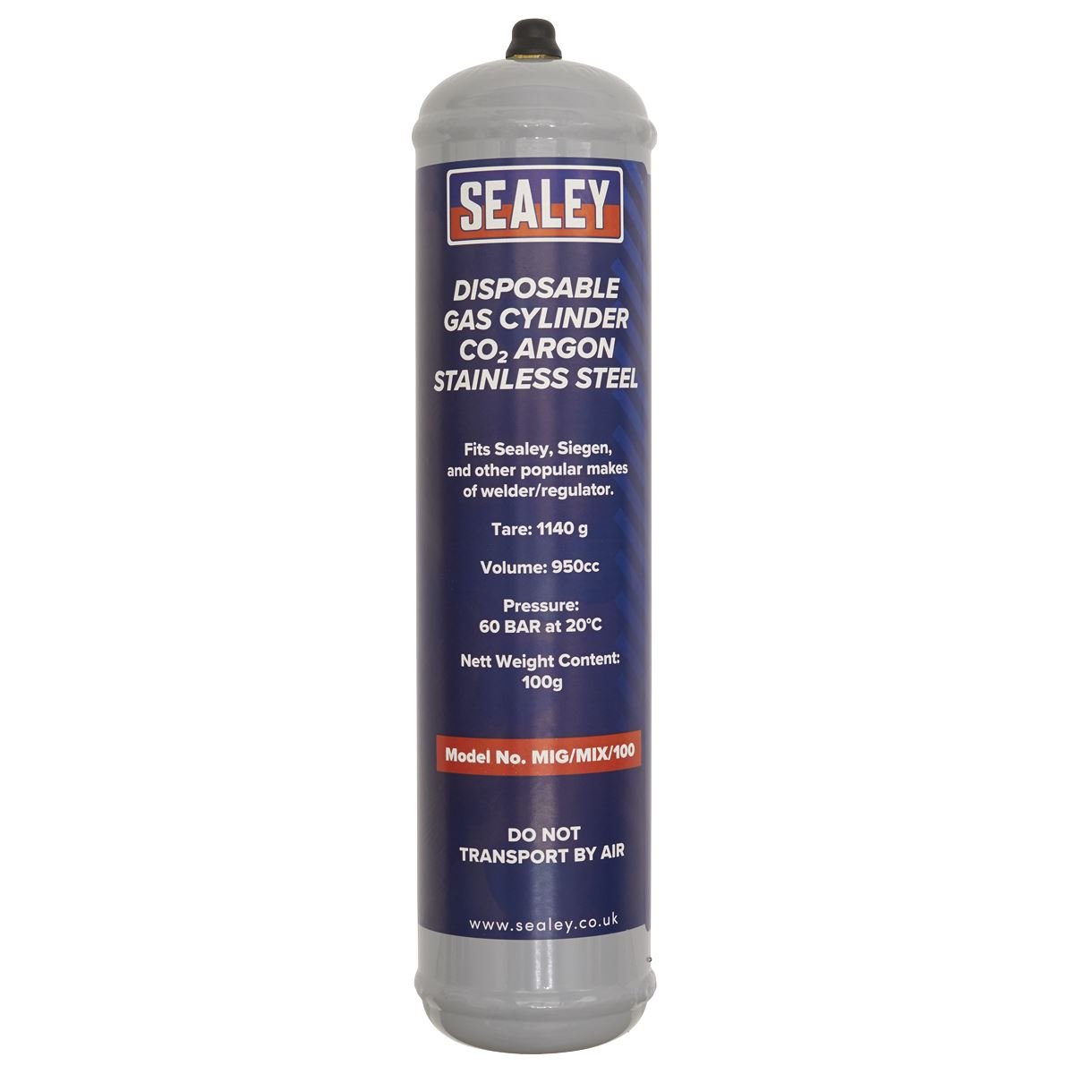 Sealey MIG/MIX/100 Gas Cylinder Disposable Carbon Dioxide/Argon 100g Sealey