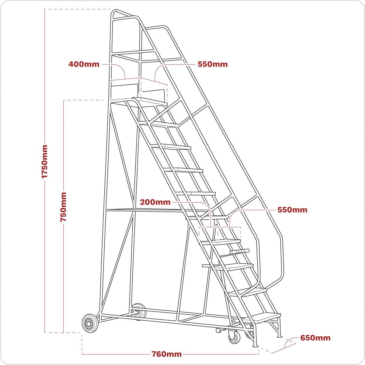 Sealey MSS03 Mobile Safety Steps 3-Tread Sealey