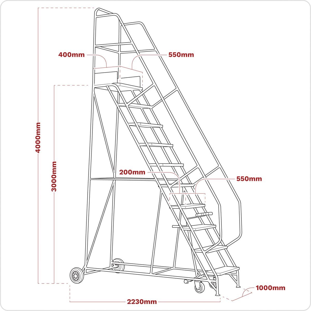 Sealey MSS12 Mobile Safety Steps 12-Tread Sealey