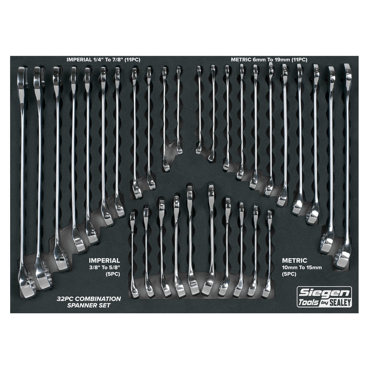 Siegen S01239 Combination Spanner Set 32pc - Metric/Imperial Sealey