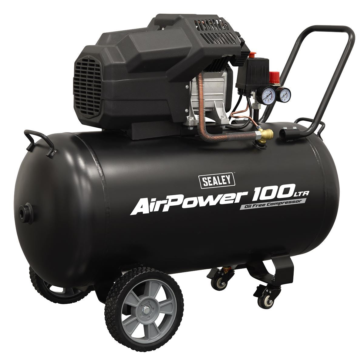Sealey SAC10002 Air Compressor 100L V-Twin Oil Free Direct Drive 3hp Sealey