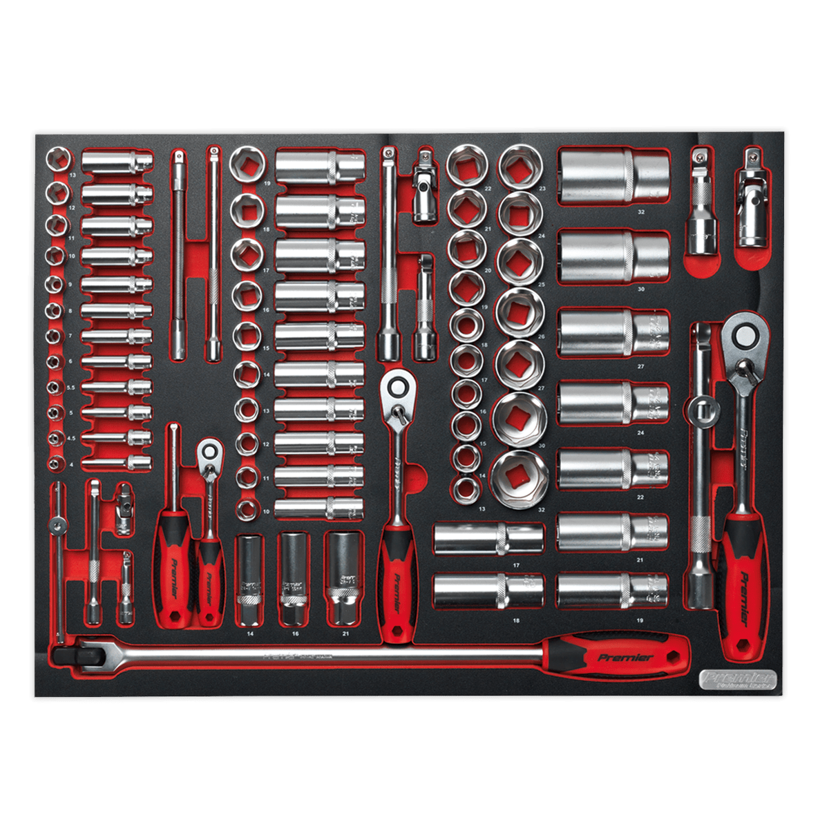 Sealey TBTP02 Tool Tray with Socket Set 91pc 1/4" 3/8" & 1/2"Sq Drive Sealey