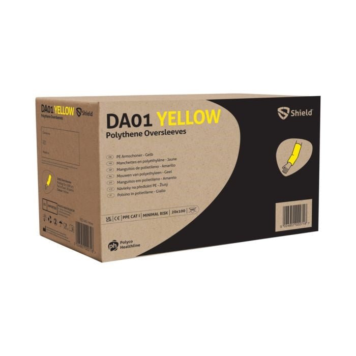 Shield DA01 Disposable Oversleeves Case of 2000 – Polythene One Size (Blue, White, Red, Green, Yellow) Shield