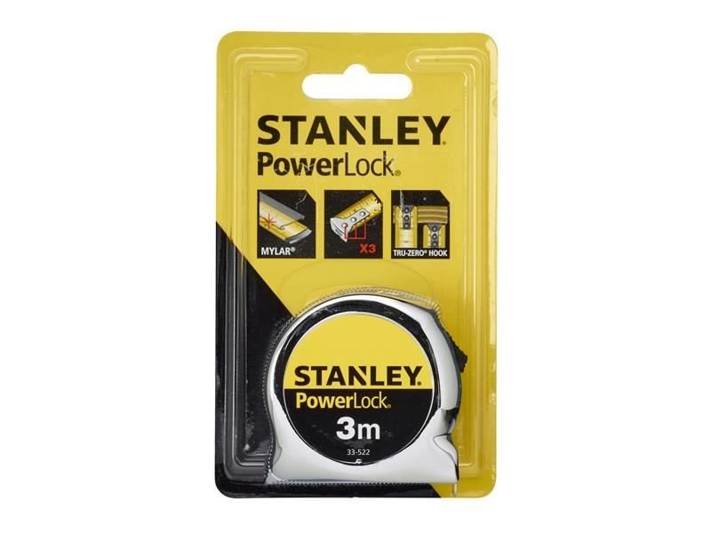 Stanley PowerLock Classic Pocket Tape 3m Width 19mm Metric only STA033522 Stanley