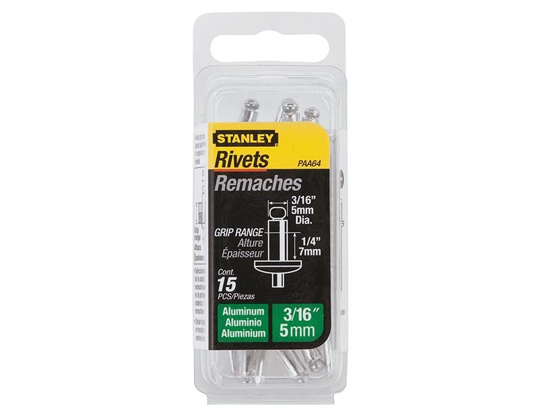 Stanley 1-PAA64 Aluminium Rivets Medium 5 x 7mm Pack of 15 STA1PAA64 Stanley