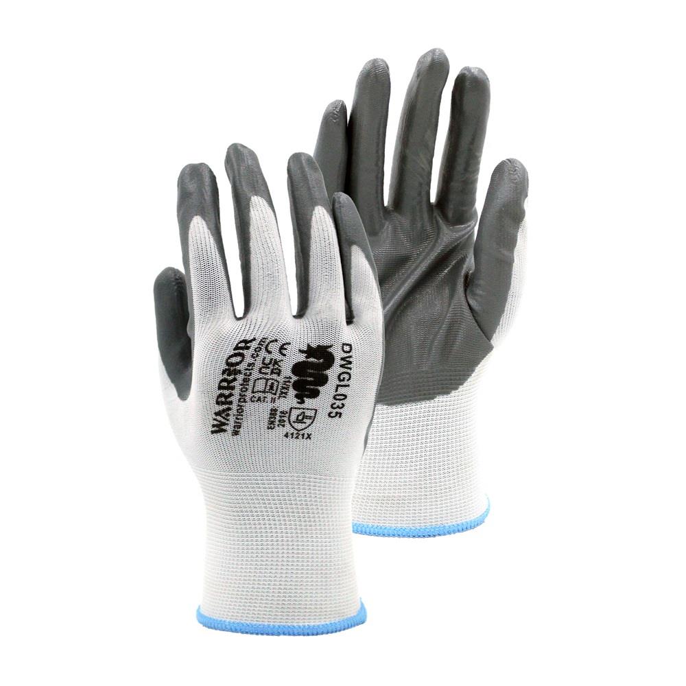 Warrior Grey Nitrile Coated Gloves DWGL035 – Single Pair or Pack of 12