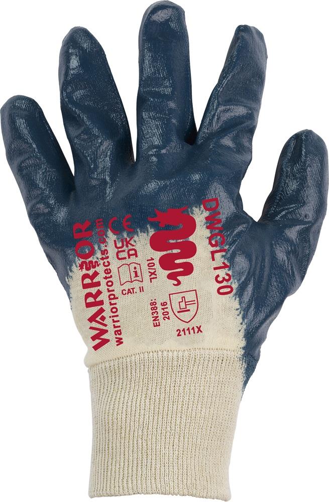 Warrior Lightweight Blue Nitrile 3/4 Coated Work Gloves DWGL130 Warrior