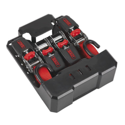 Sealey TD484SD Ratchet Strap 25mm x 4m Polyester Webbing with S-Hooks 800kg Breaking Strength - 2 Pairs Sealey