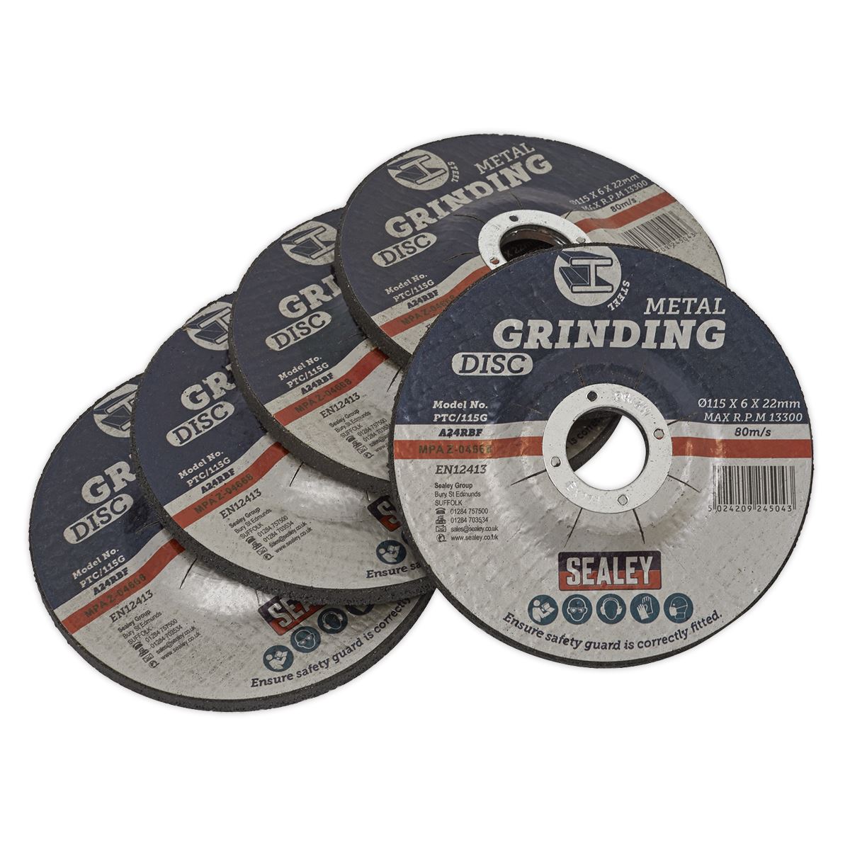 Sealey PTC/115G5 Grinding Disc Ø115 x 6mm Ø22mm Bore - Pack of 5 Sealey