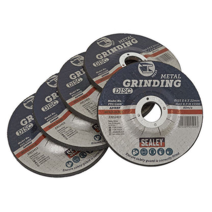 Sealey PTC/115G5 Grinding Disc Ø115 x 6mm Ø22mm Bore - Pack of 5 Sealey