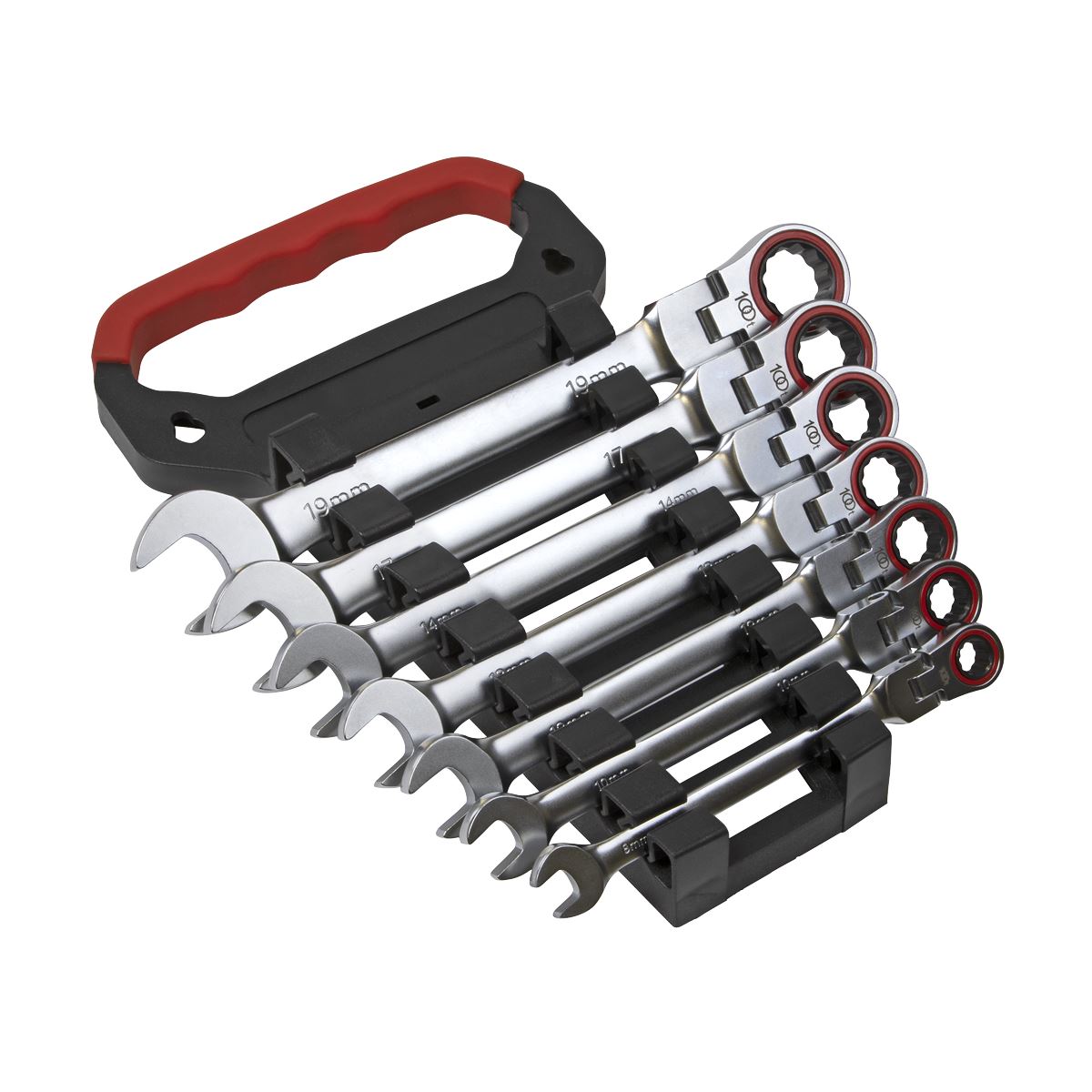 Sealey AK63943 Flexi-Head Ratchet Combination Spanner Set 7pc Metric Premier Platinum Sealey