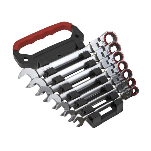 Sealey AK63943 Flexi-Head Ratchet Combination Spanner Set 7pc Metric Premier Platinum Sealey