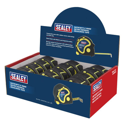 Sealey AK98912 Rubber Tape Measure 5m(16ft) x 19mm Metric/Imperial Display Box of 12 Sealey