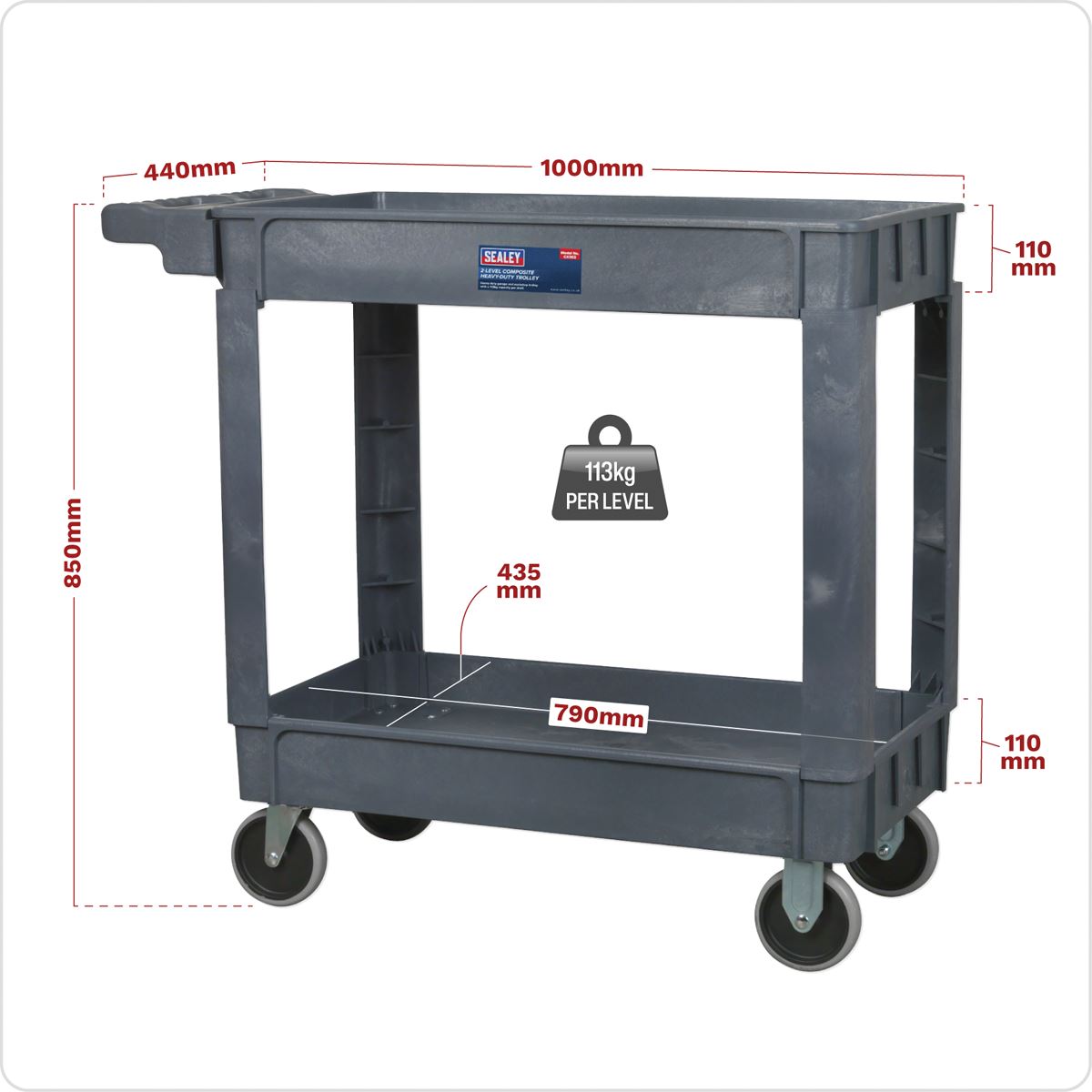 Sealey CX202 Trolley 2-Level Composite Heavy-Duty Sealey