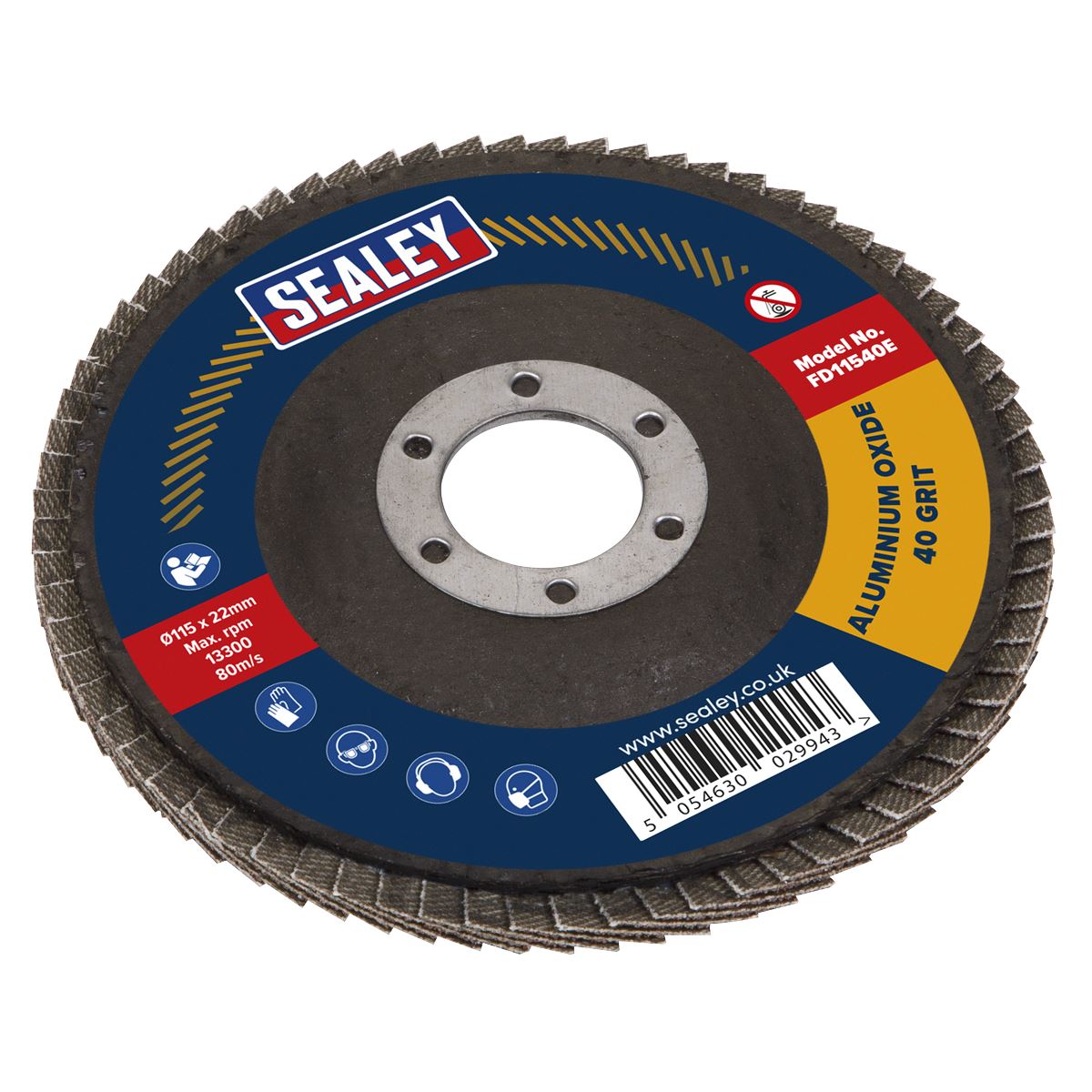 Sealey FD11540E10 40Grit Flap Discs Aluminium Oxide Ø115mm Ø22mm Bore - Pack of 10 Sealey
