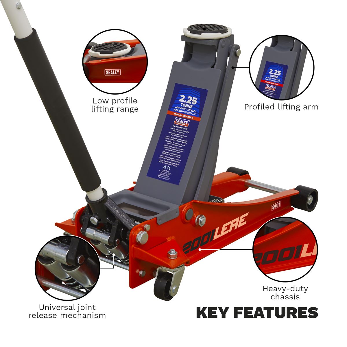 Sealey 2001LERE Low Profile Rocket Lift Trolley Jack 2.25 Tonne - Red Sealey