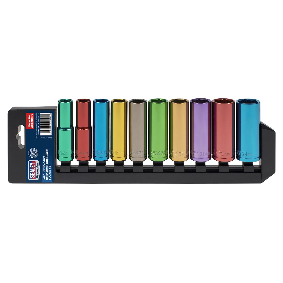 Sealey AK288D Multi-Coloured Socket Set 10pc 1/2"Sq Drive 6pt Deep WallDrive® Metric Sealey