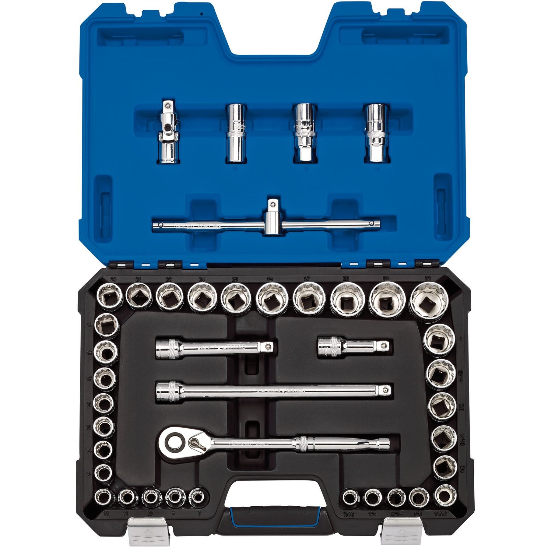 Draper 16467 Expert HI-TORQ® Combined MM/AF Socket Set 1/2" Sq. Dr. Blue 41 Piece Draper